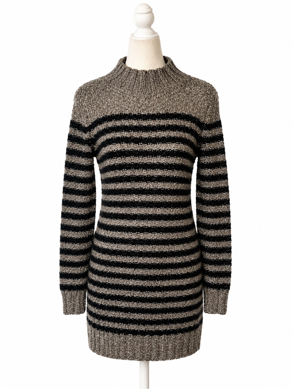 Abercrombie & Fitch Striped Sweater Dress Women’s Small Gray Black Mock Neck